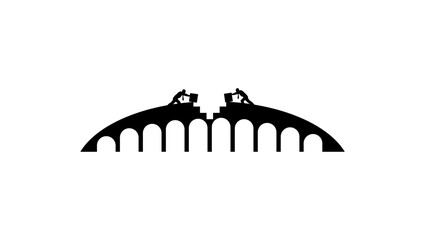 Build business bridge , black isolated silhouette