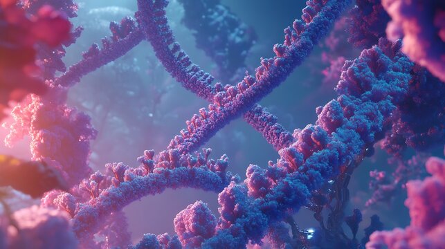 Abstract 3D Render of Twisted, Spiky, Bio-Organic Structures in Purple and Blue Hues