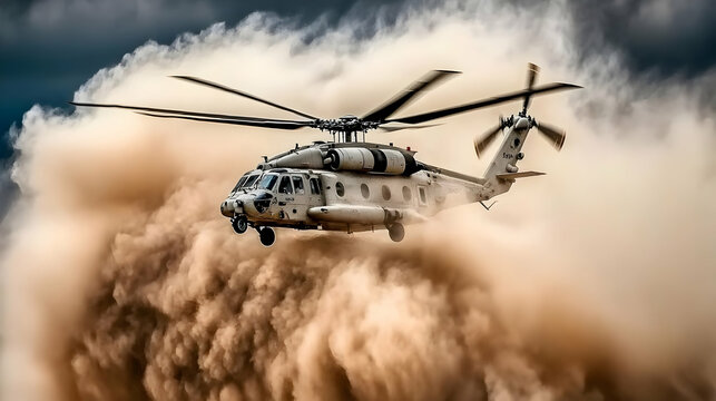 Helicopter Creates a Dust Cloud During Flight Demonstration