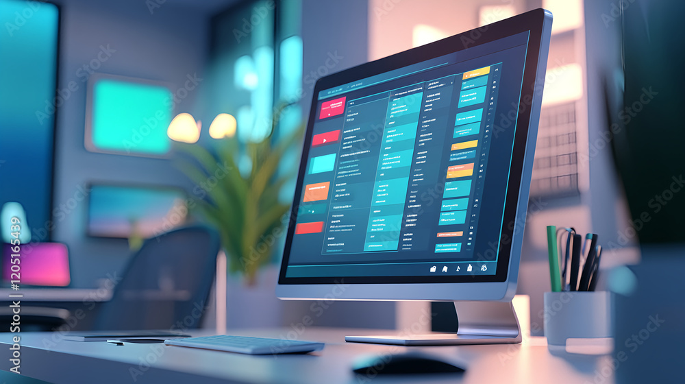Poster digital dashboard management modern office screen capture tech environment close-up view productivit