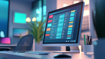 Digital dashboard management modern office screen capture tech environment close-up view productivity concept