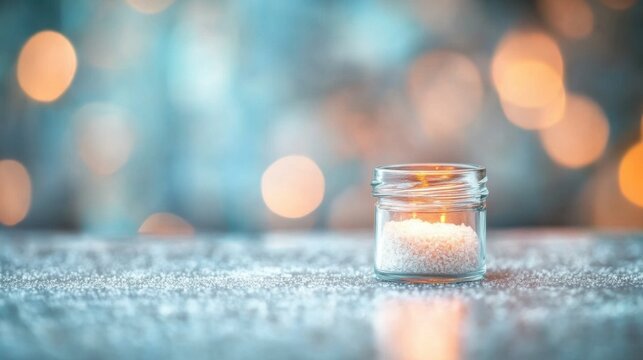 Glass jar filled with collagen placed on a minimalist table, a natural elixir for enhancing skin elasticity, fortifying bones, lubricating joints, and supporting intestinal health.