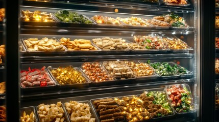 Illuminated Display of Assorted Confectionery and Snacks