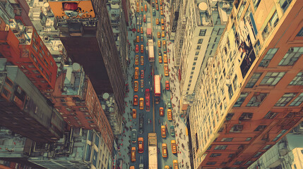 Obraz premium Bustling traffic scene new york city aerial view urban environment city life vibrant atmosphere
