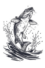 Fototapeta premium Black and White Illustration of Fish Leaping from Water