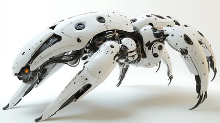 White Futuristic Mechanical Spider with Claws