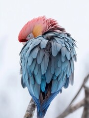 Fototapeta premium A colorful parrot perched on a branch, showcasing vibrant feathers in a serene setting.