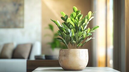 Lush Green Plant in a Light Beige Pot