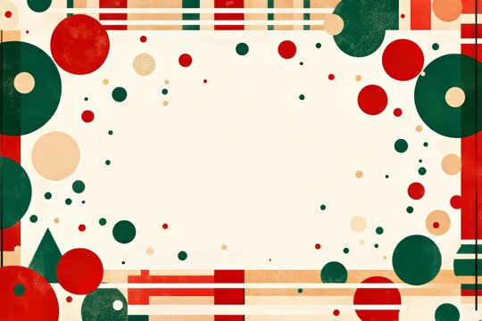 Colorful geometric design with red, green, and beige elements, ideal for festive occasions.