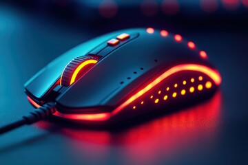 Detailed view of a gaming mouse with programmable buttons.