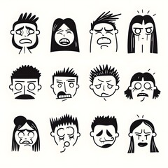 Exploring a variety of emotional expressions through cartoon-style characters showcasing feelings of joy, sadness, and surprise