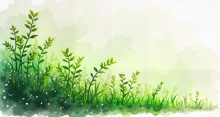 Fototapeta premium Fresh green grass with soft sunlight on a peaceful morning