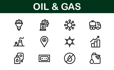 Modern Oil & Gas Icon Set. Minimalist, Professional Energy and Industry Illustrations for Petroleum, Refineries, and Exploration Projects.
