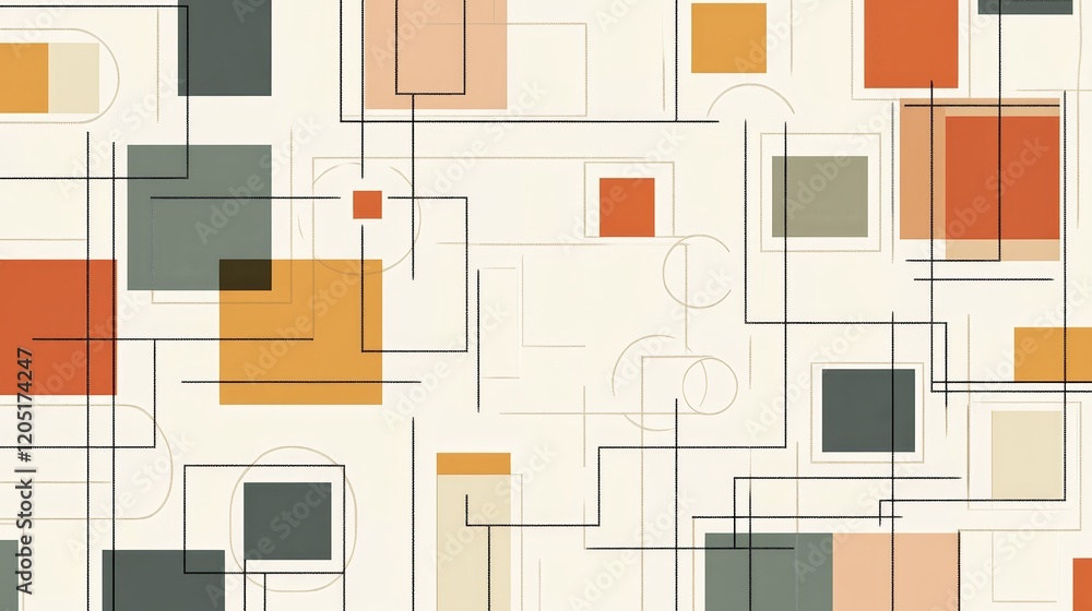 Aufkleber abstract geometric pattern with varied shapes and colors on a light background.