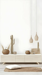 Modern Minimalist Living Room Interior Design Showcases Neutral Tones and Natural Materials Decor.