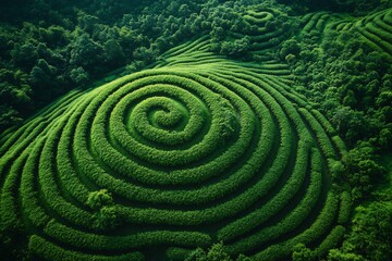 Naklejka premium Aerial View of Spiraling Green Terraces in Lush Landscape