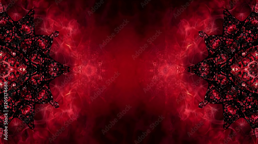 Poster Red and Black Abstract Background Forms Intricate Symmetrical Pattern with Smoky Texture