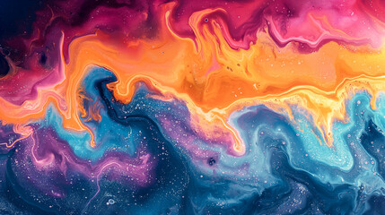 Vibrant abstract texture featuring orange and pink hues against a blue backdrop. Generative AI