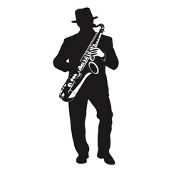 Fototapeta premium Saxophonist silhouette playing jazz on stage. (1)