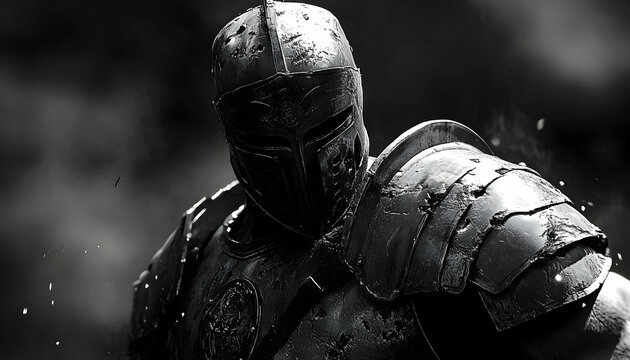 Gladiator in full armor, intense digital art rendition of ancient battle AI Generated