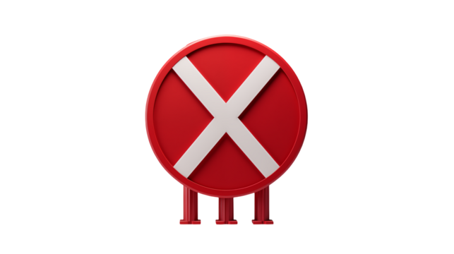 Red Circle Cross Symbol 3D Render Graphic Design isolated on transparent background