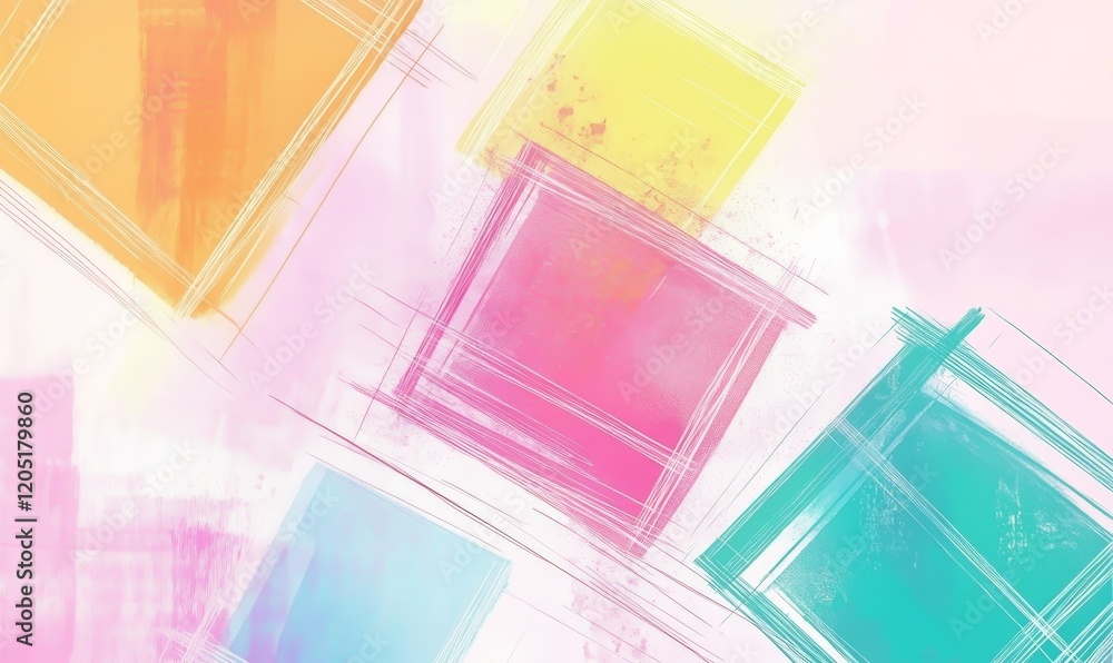 Poster abstract colorful squares on a soft background, evoking a playful and artistic vibe.