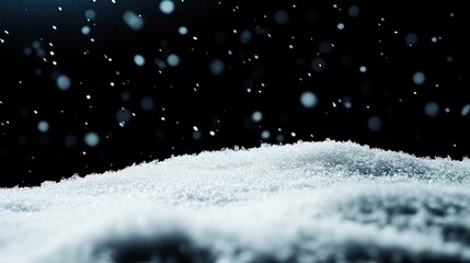 Realistic snow or snowdrifts on black background. White snow background. Realistic snow backdrop for christmas