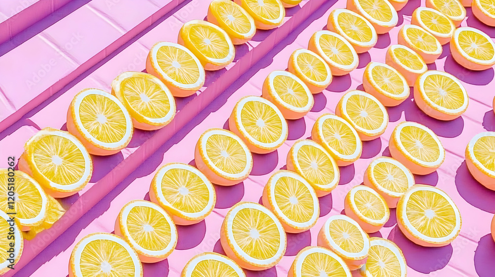 Poster vibrant orange slices arranged on a pink surface create a refreshing visual delight