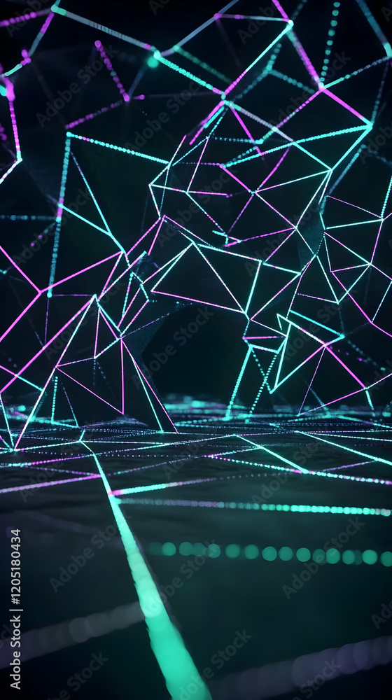 Aufkleber abstract 3d illustration forms a complex network of glowing lines and particles, creating dynamic vi