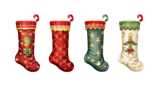 Christmas Stockings Festive Holiday Decorations for Winter isolated on transparent background