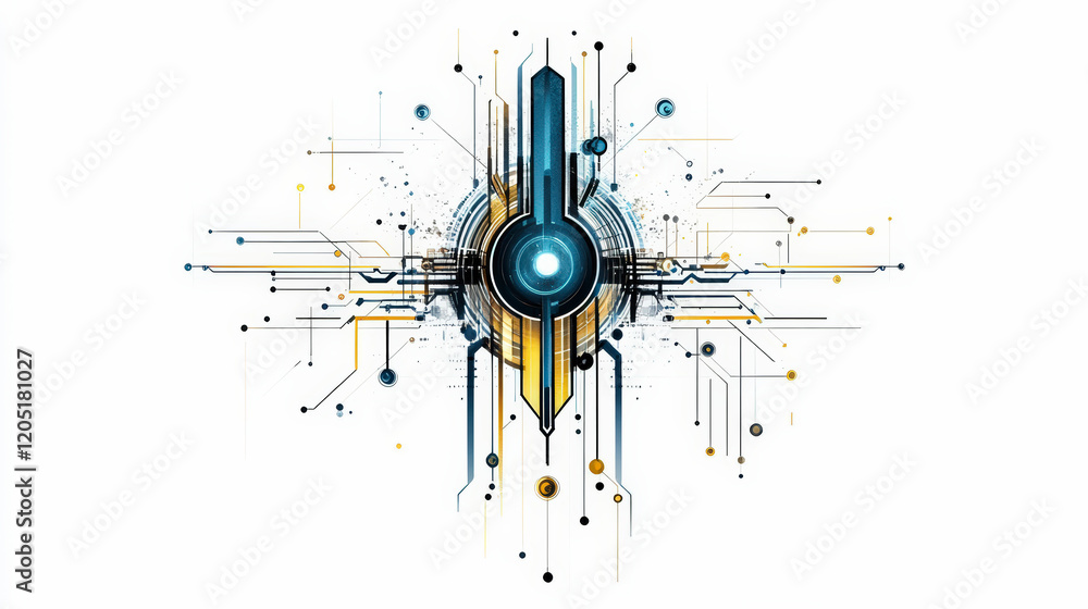 Poster futuristic technological circuit design showcasing intricate digital patterns, innovation, and conne