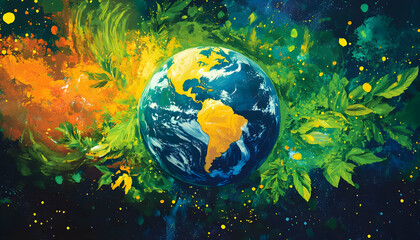 Global focus on Earth Day: vibrant imagery highlighting environmental challenges and protective actions AI Generated