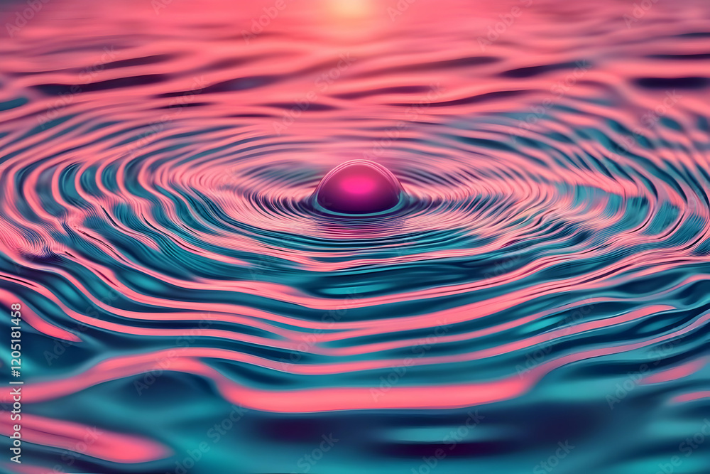 Poster abstract 3d render of a sphere creating ripples in a viscous liquid, digital art