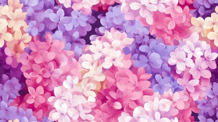 Fototapeta premium Lilac Elegance, a vibrant seamless pattern featuring intricate lilacs in soft pink and purple hues, perfect for textile design and decor.
