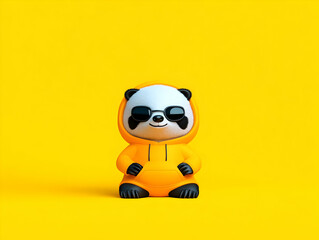 Obraz premium 3D Panda Wearing a Yellow Hoodie and Sunglasses on a Yellow Background