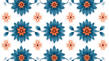Elegant floral pattern with blue and orange intricate flowers, ideal for decorative backgrounds and design inspirations. Enhance your space.