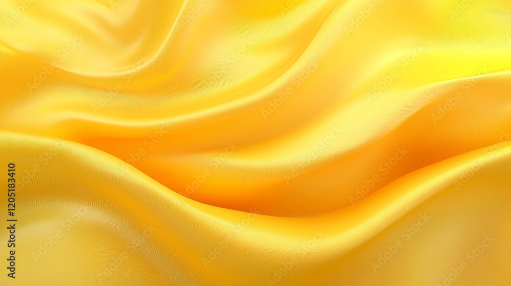 Aufkleber soft yellow silk fabric draping elegantly, creating smooth waves and vibrant texture. warm hue adds 