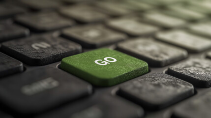 A green keyboard button with the text "GO" among all black keyboard buttons
