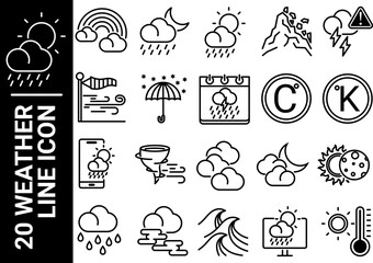 20 weather line icon, black and white