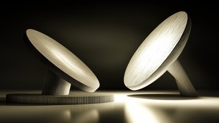 Two modern lamps casting light in a minimalist setting.