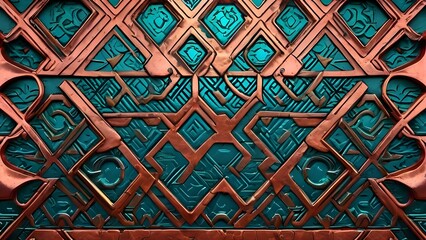 abstract geometric pattern old worn copper cast iron antique metal wall surface background 
