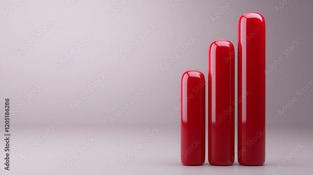 Poster dynamic 3d rendering of red bar chart showing growth in sleek design. vibrant red bars symbolize inc