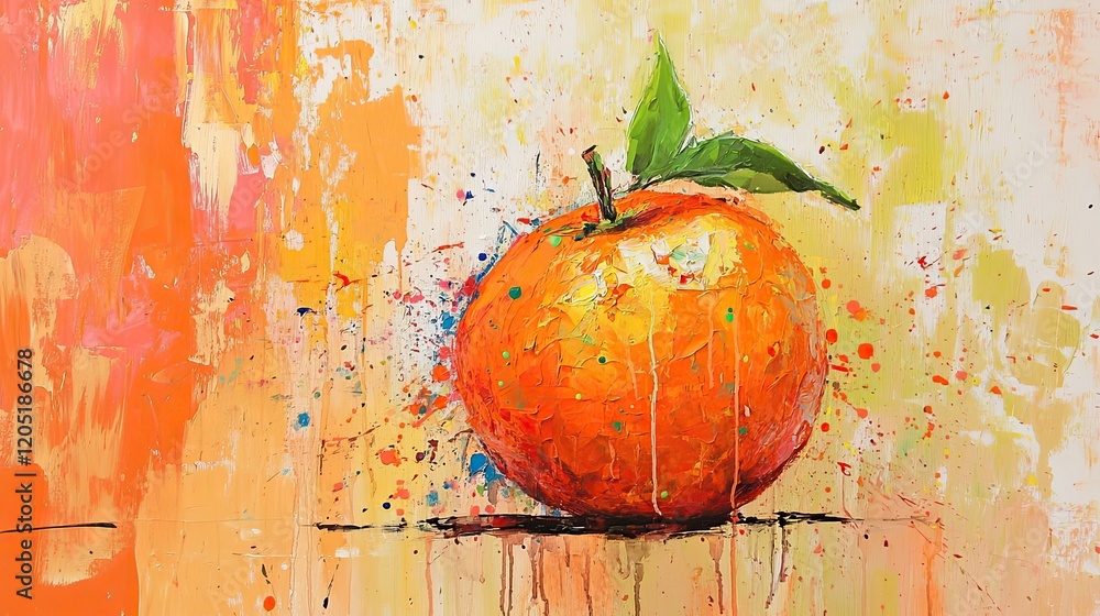 Sticker An Orange Fruit Painting with Abstract Background