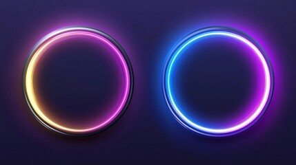 Fototapeta premium Two vibrant neon circles glow brightly against a dark background