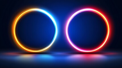 Two Bright Neon Rings Glowing on Dark Background