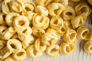 Raw Italian tortellini in close-up