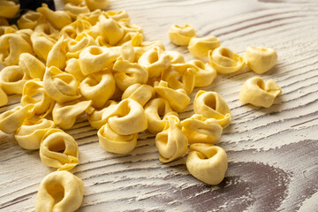 Raw Italian tortellini in close-up