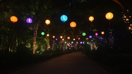 Illuminated Pathway Festive Lanterns and Lights at Night