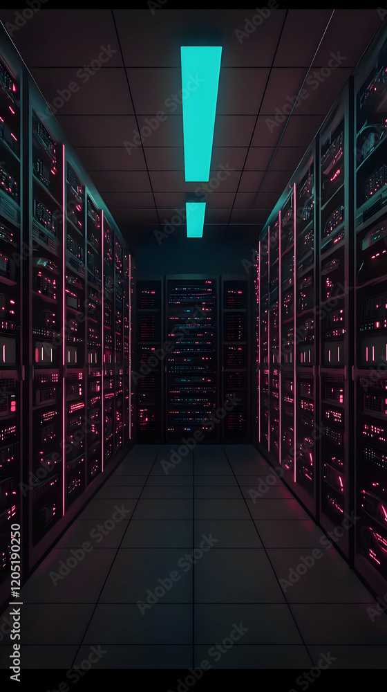 Poster server room corridor with futuristic technology and data center infrastructure.