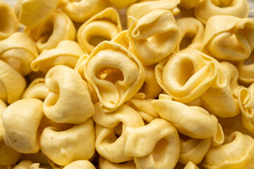 Raw Italian tortellini in close-up